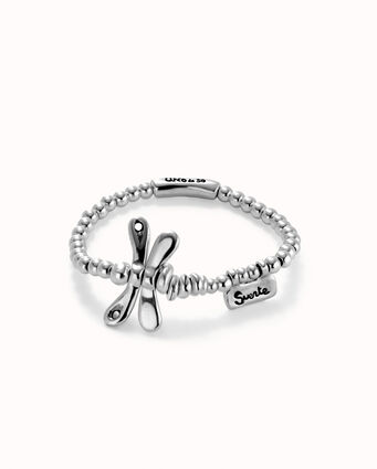 Elastic bracelet with sterling silver-plated dragonfly