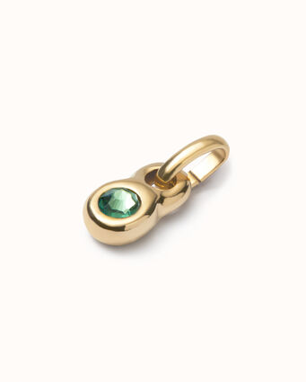 Charm bañado en oro 18k con cristal verde.