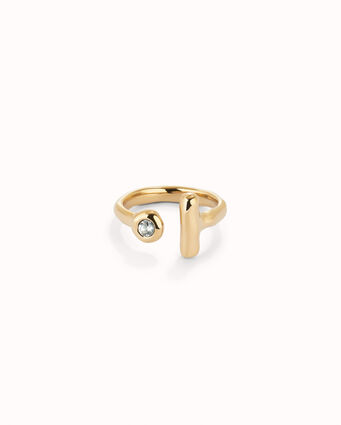 Open 18K gold-plated ring with white topaz