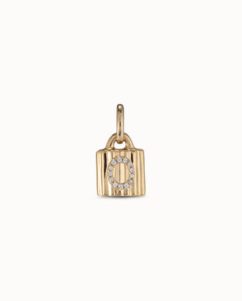 18K gold-plated padlock charm with topaz letter O, Golden