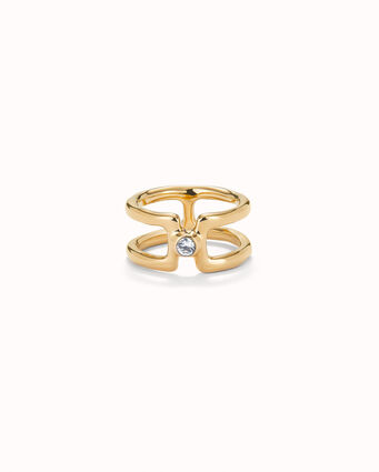 Double 18K gold-plated ring with white topaz