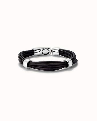 Leather bracelet with 2 sterling silver-plated circles