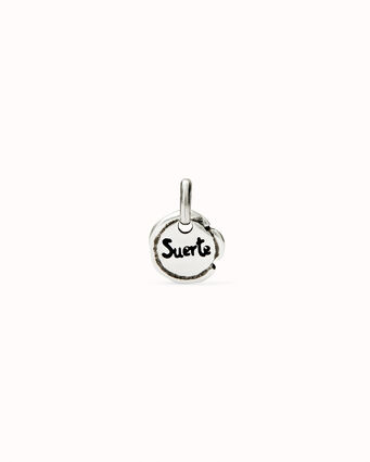 Sterling silver-plated charm with the word “luck”