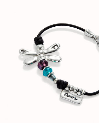Bracelet with sterling silver-plated dragonfly and crystals