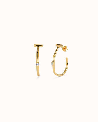 18K gold-plated hoop earrings with white topaz
