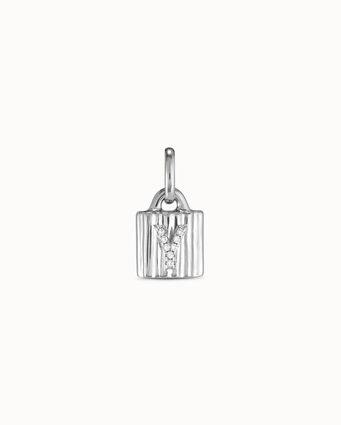 Sterling silver-plated padlock charm with topaz letter W