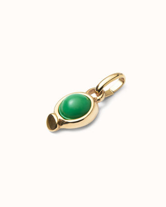 18K gold-plated charm with green stone