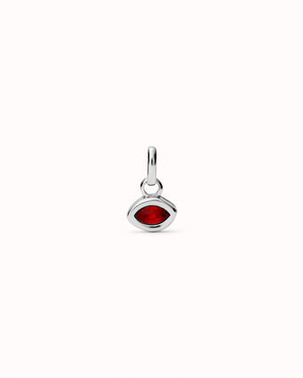 Charm plated in sterling silver with red crystal