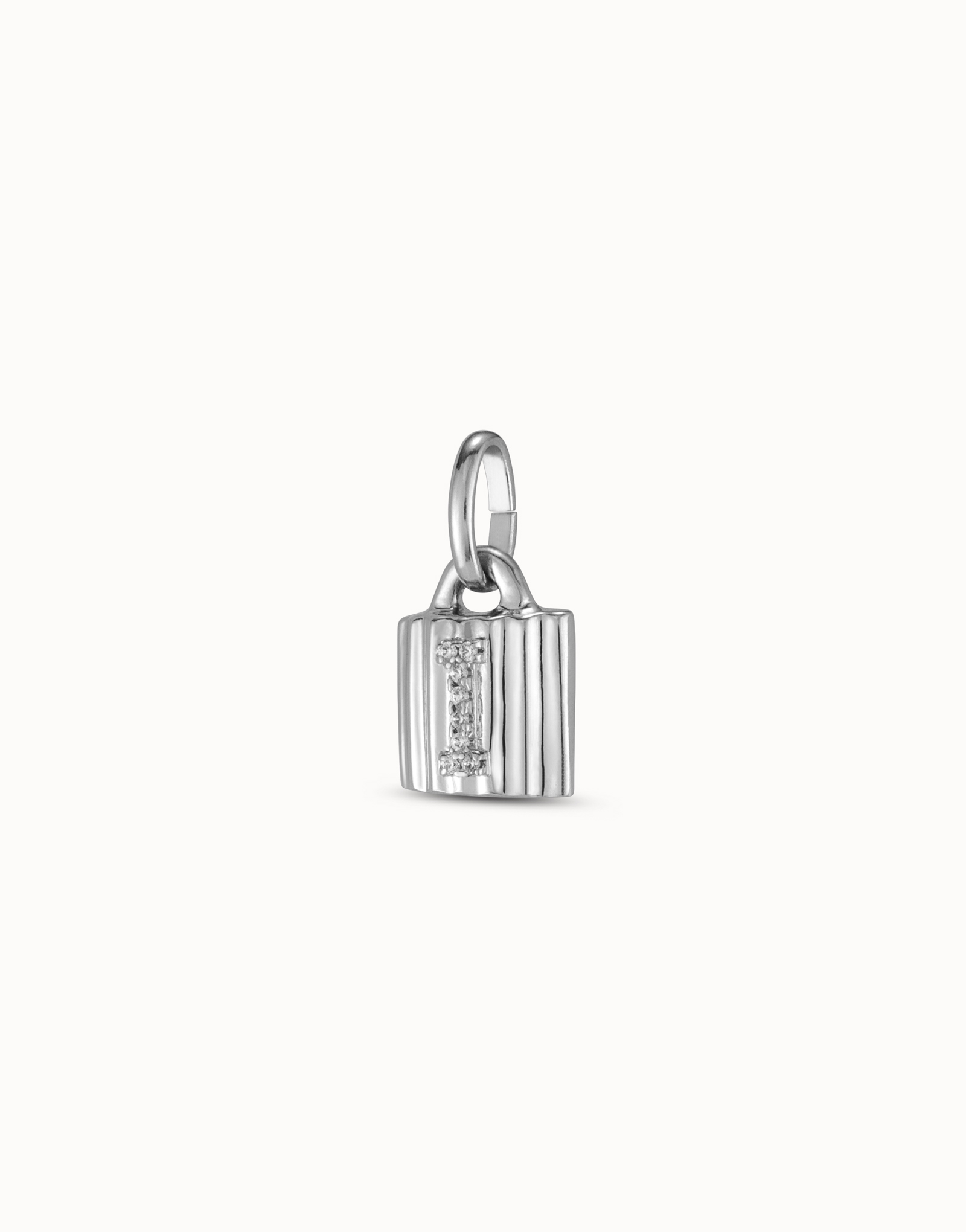 Sterling silver-plated padlock charm with topaz letter I, Silver, large image number null