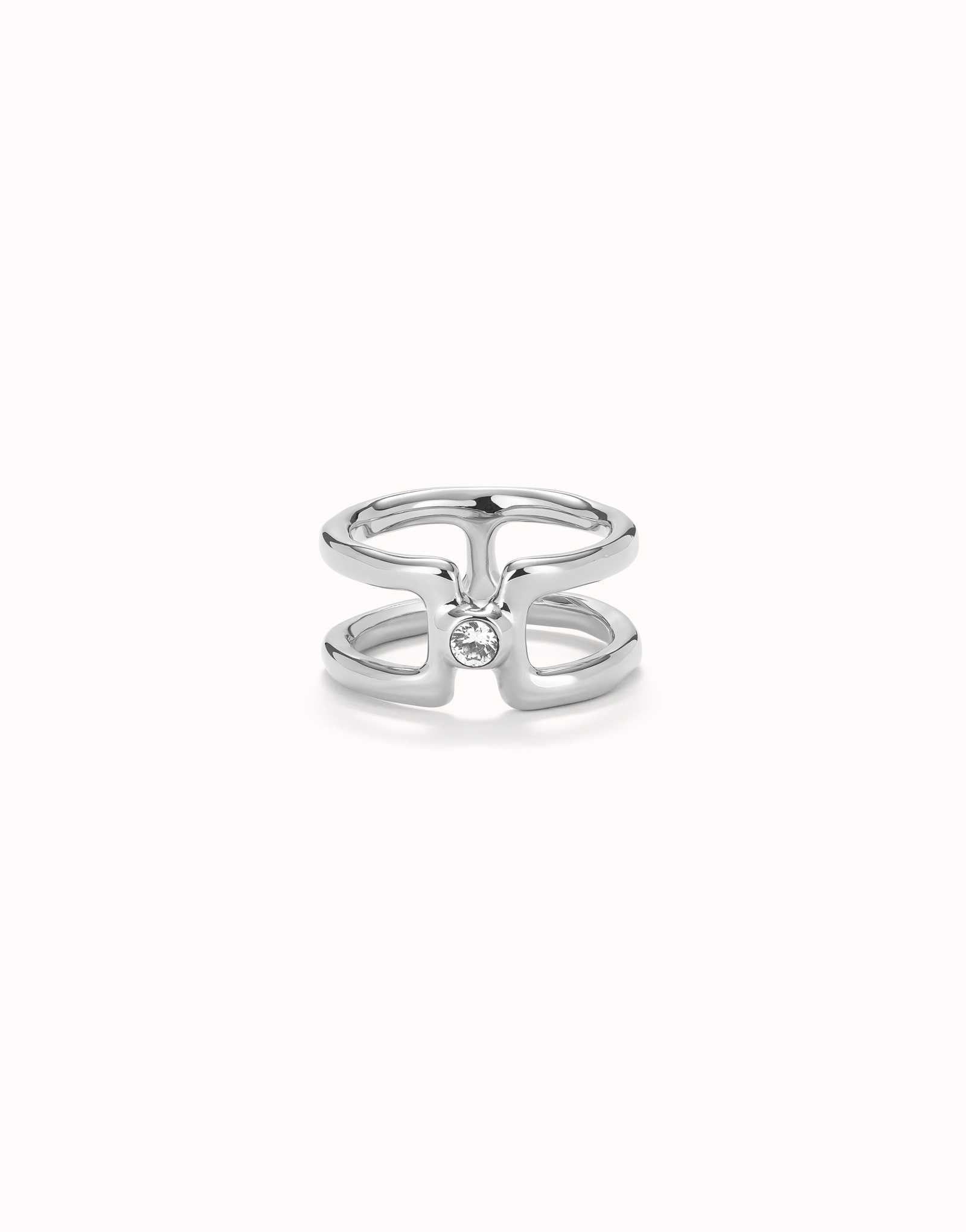 Double sterling silver-plated ring with white topaz, Silver, large image number null