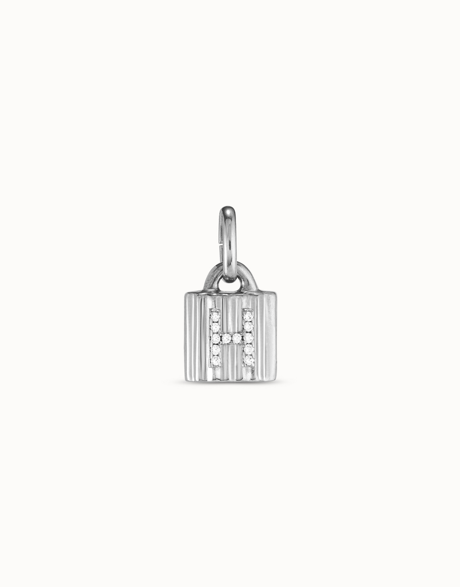 Sterling silver-plated padlock charm with topaz letter H, Silver, large image number null