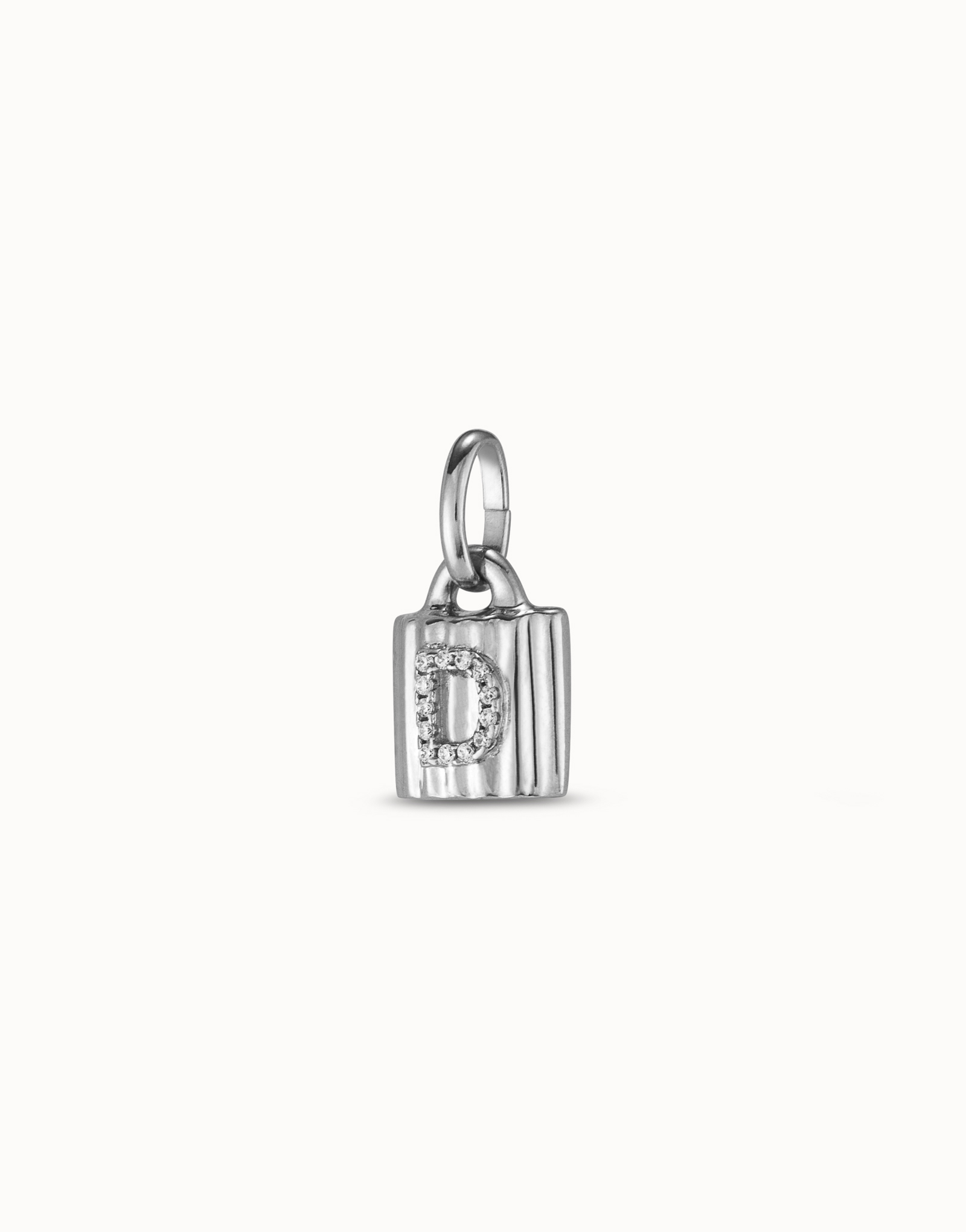 Charm lucchetto placcato argento Sterling con lettera D di topazi, Argent, large image number null