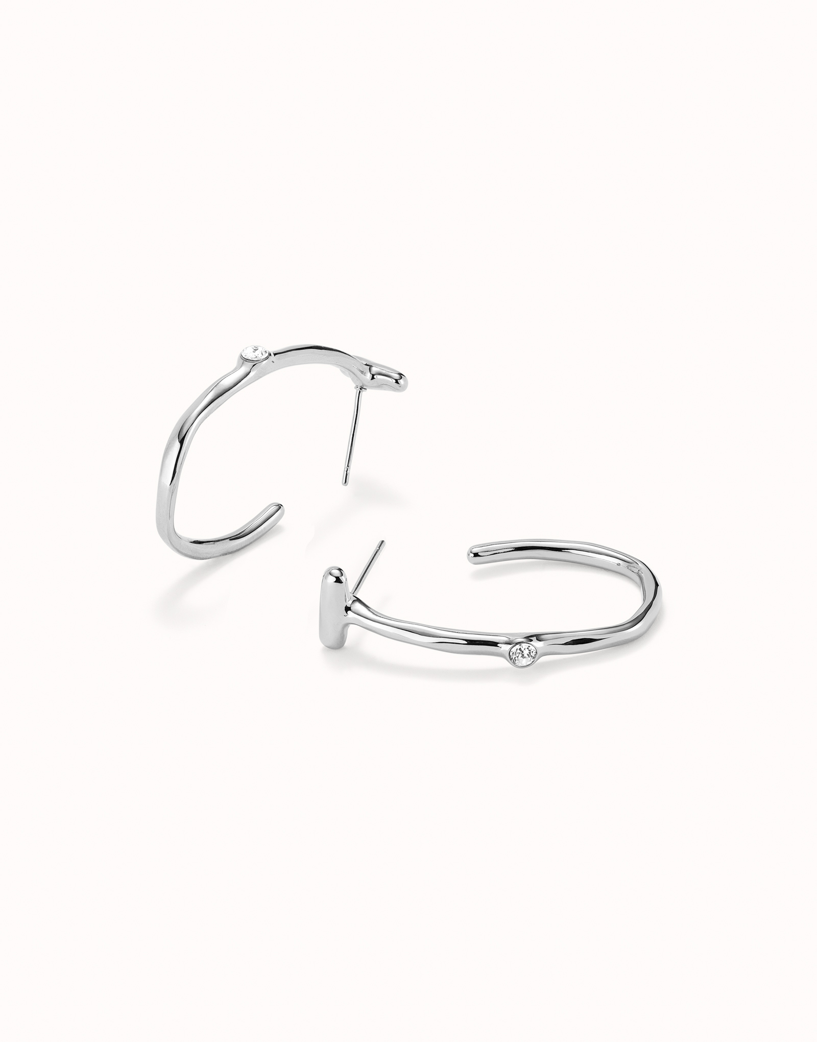 Sterling silver-plated hoop earrings with white topaz, Silver, large image number null