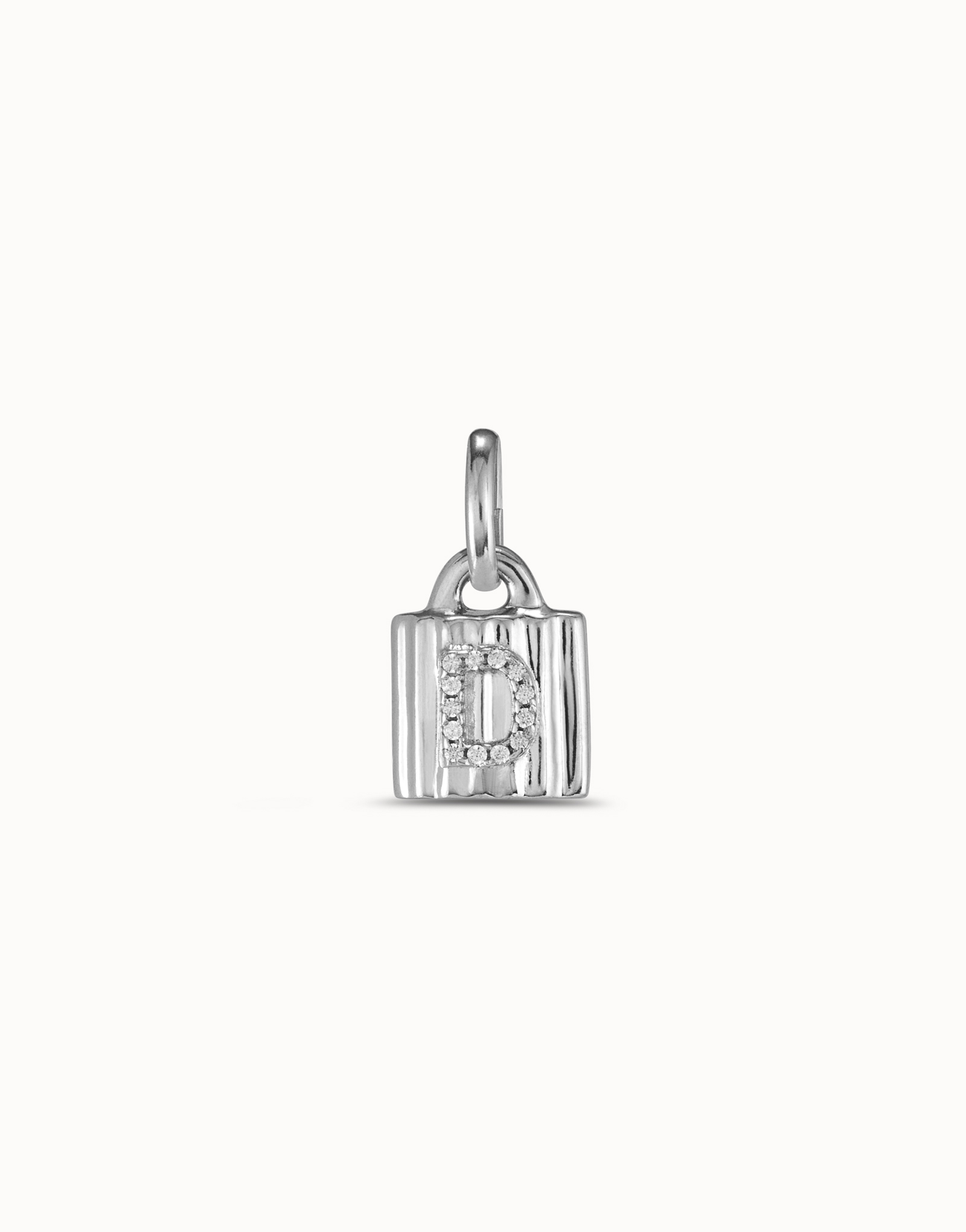 Sterling silver-plated padlock charm with topaz letter D, Silver, large image number null