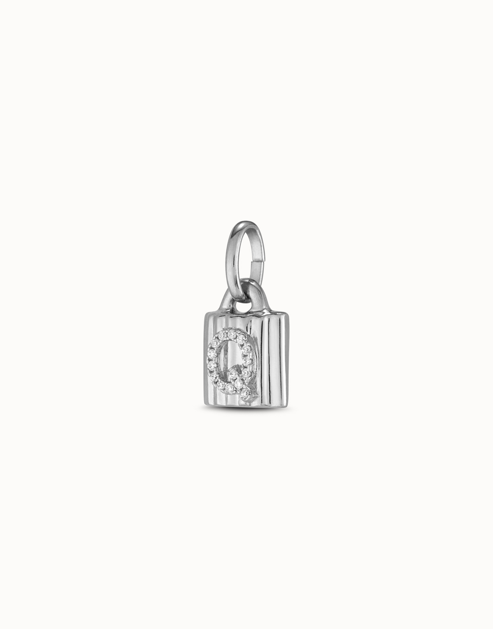 Sterling silver-plated padlock charm with topaz letter Q, Silver, large image number null