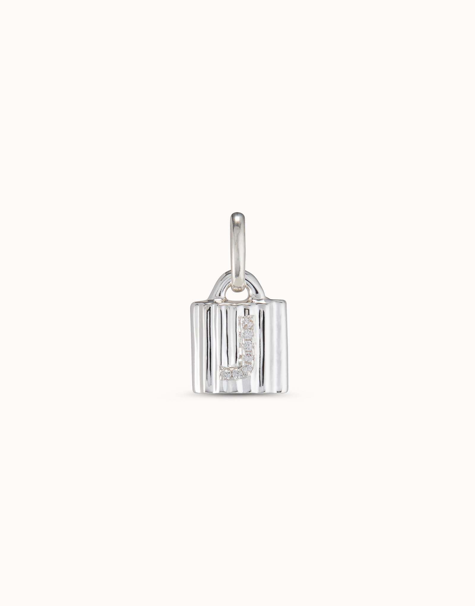 Charm lucchetto placcato argento Sterling con lettera J di topazi, Argent, large image number null