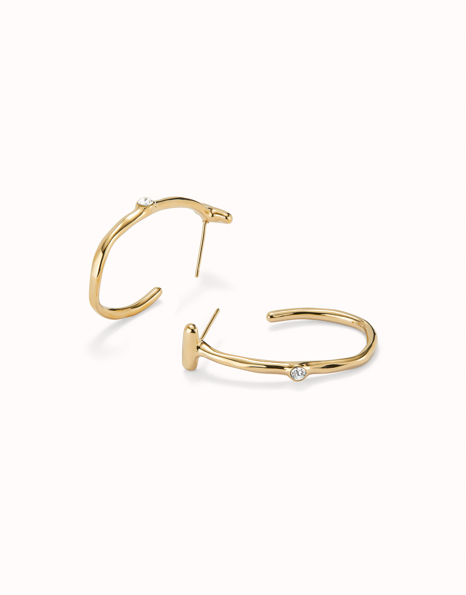 18K gold-plated hoop earrings with white topaz, Golden, large image number null