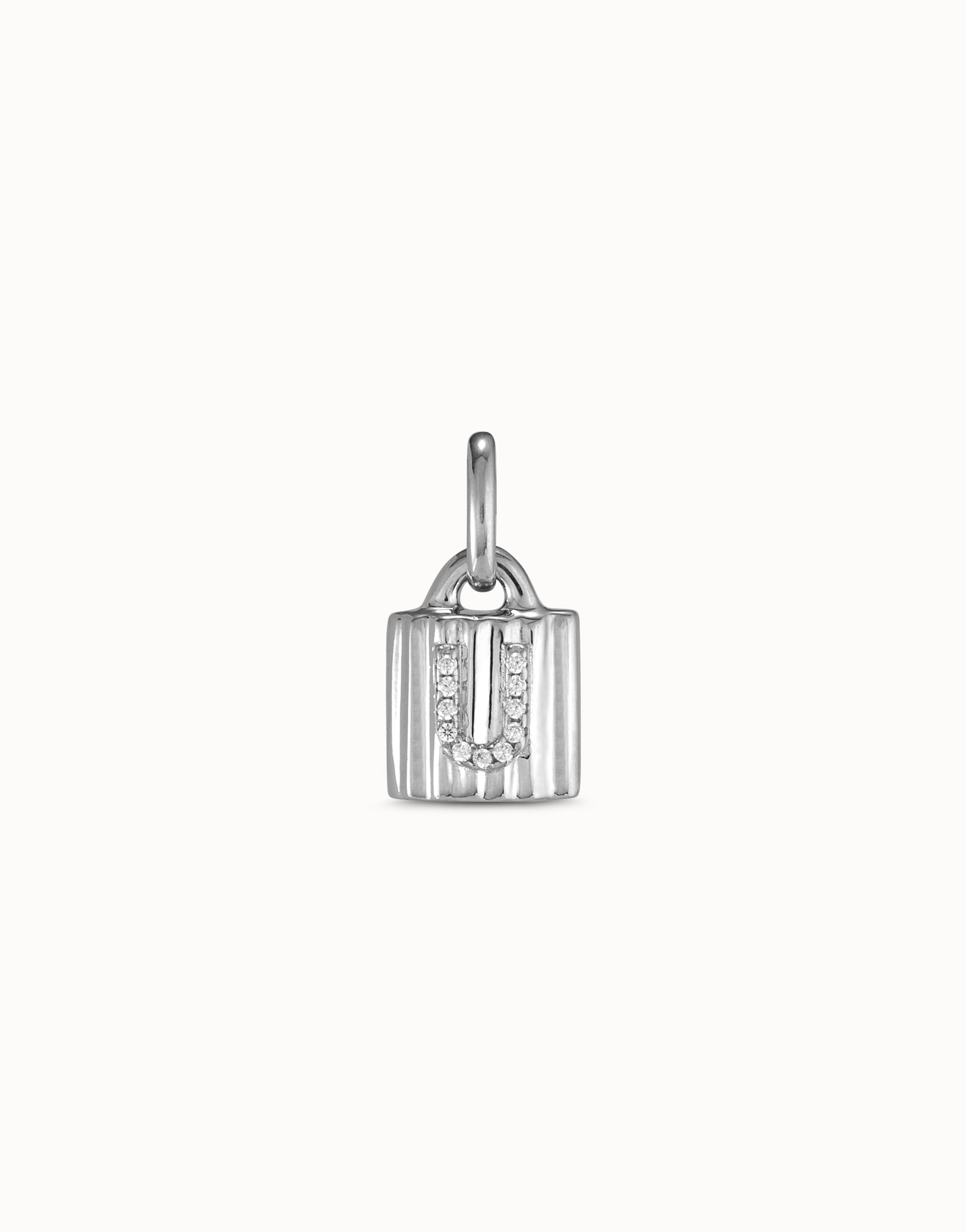 Sterling silver-plated padlock charm with topaz letter U, Silver, large image number null