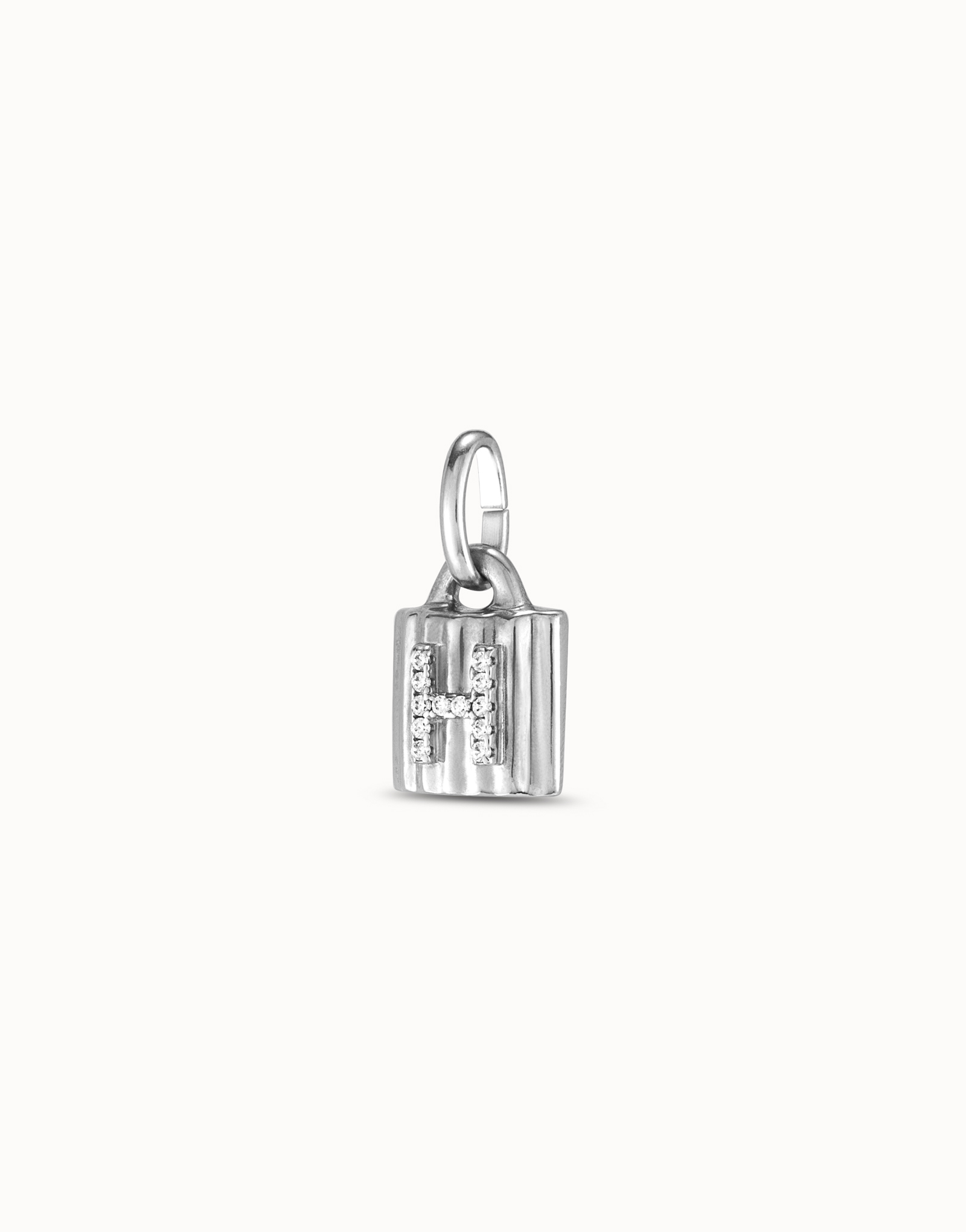 Charm lucchetto placcato argento Sterling con lettera H di topazi, Argent, large image number null