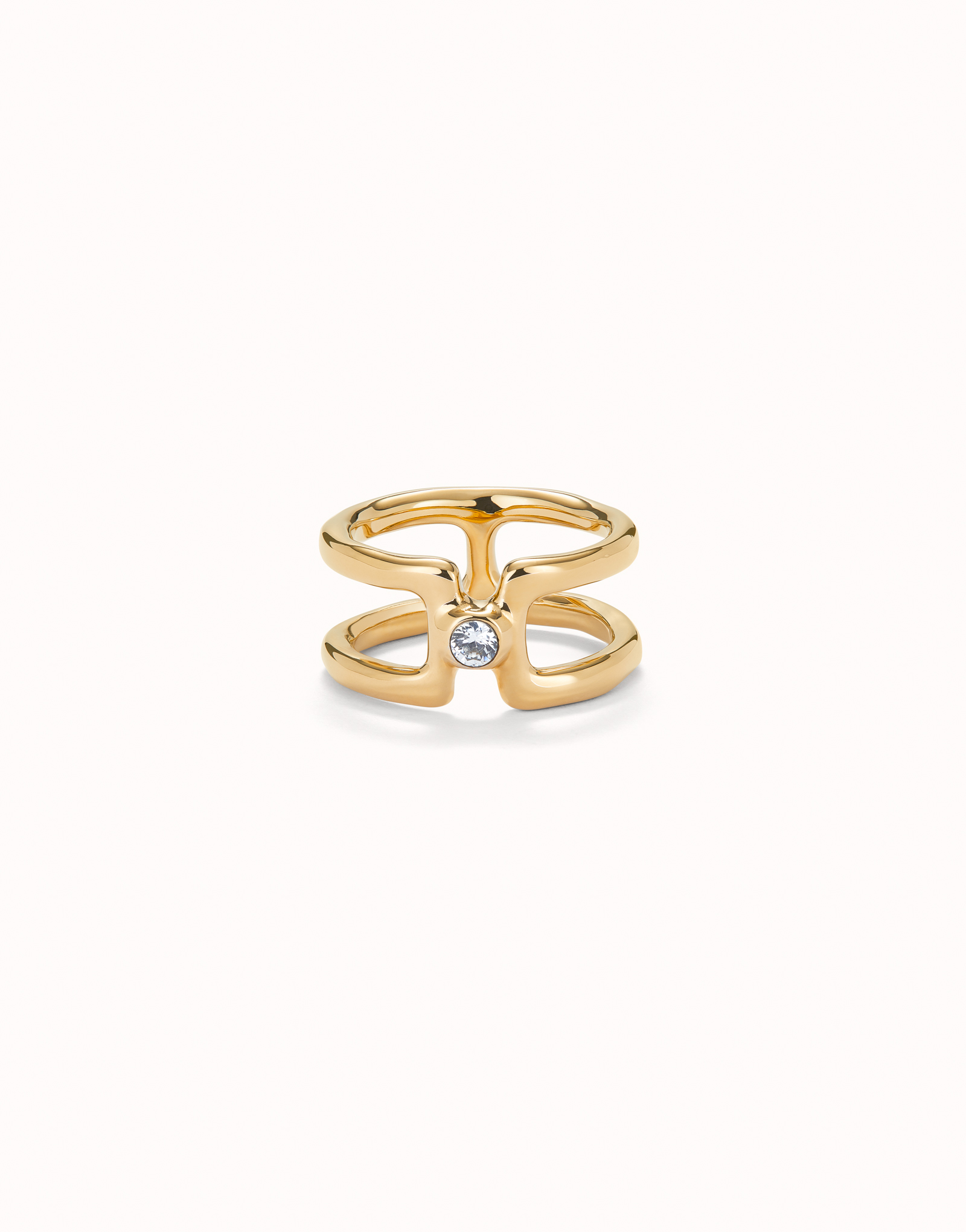 Double 18K gold-plated ring with white topaz, Golden, large image number null