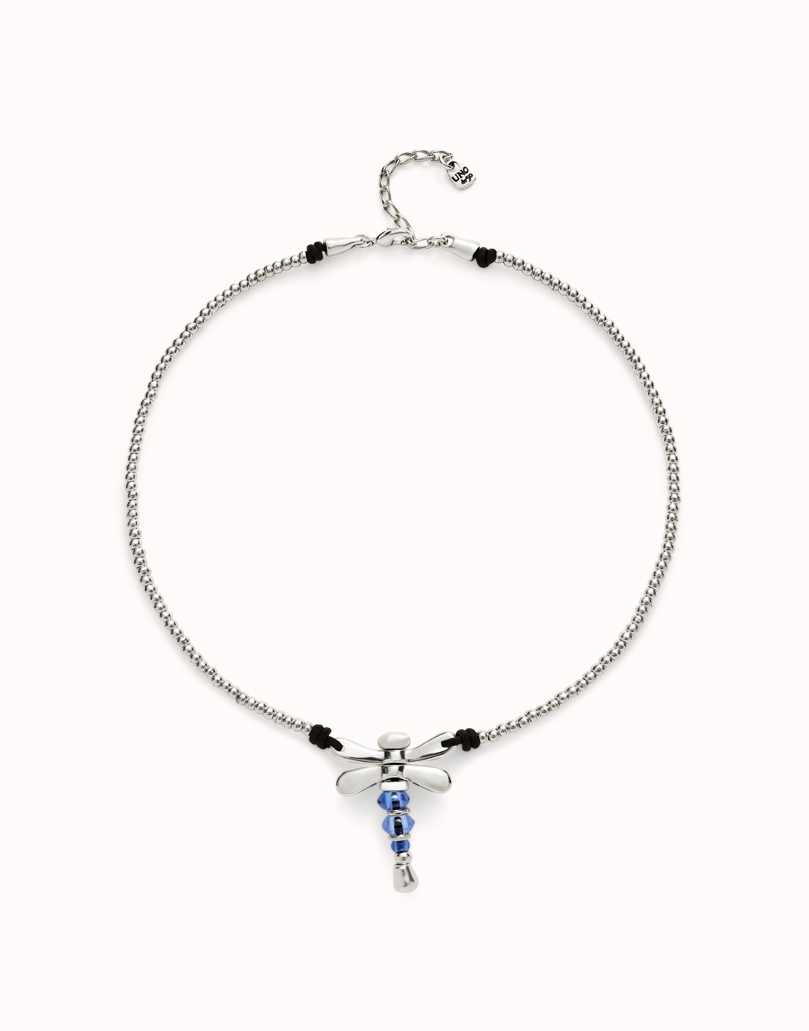 Collar corto bañado plata de ley con libélula y cristales artesanales azules, Plateado, large image number null