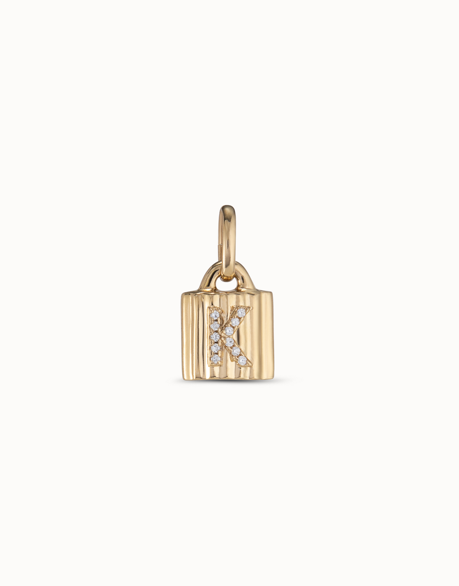 18K gold-plated padlock charm with topaz letter K, Golden, large image number null