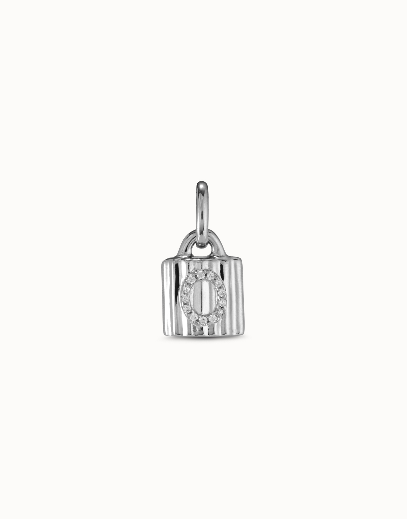 Charm lucchetto placcato argento Sterling con lettera O di topazi, Argent, large image number null
