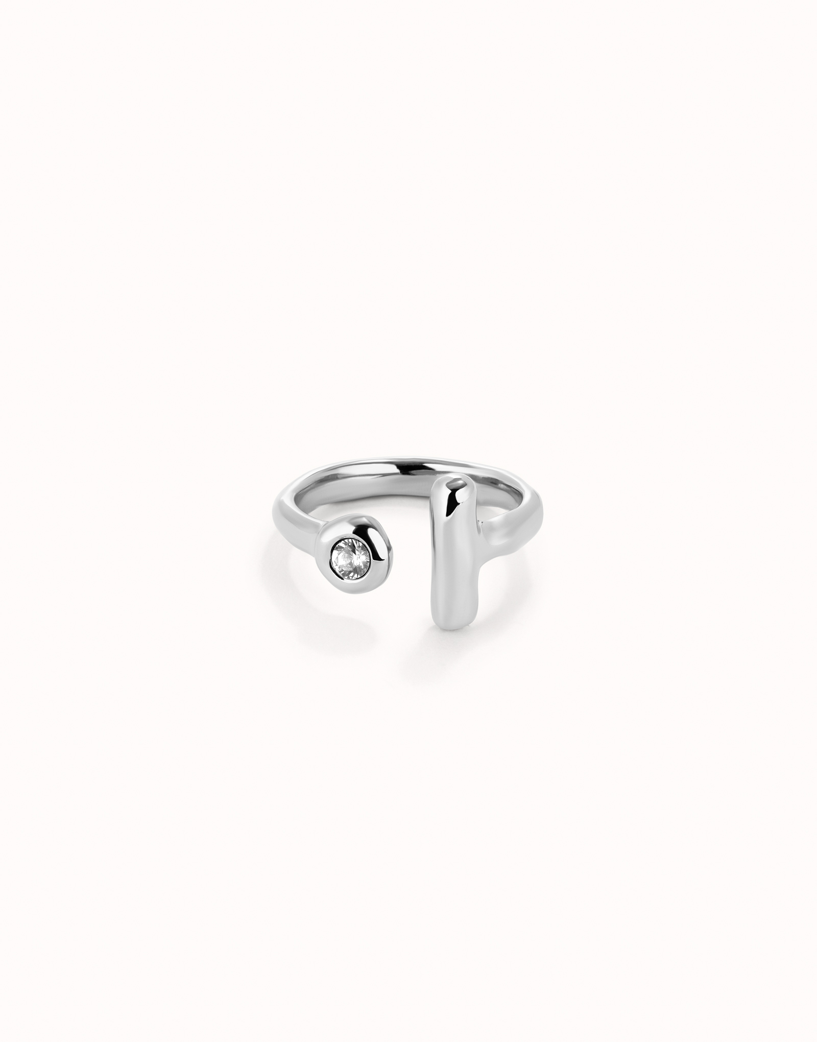 Anello aperto placcato argento sterling con topazio bianco, Argent, large image number null