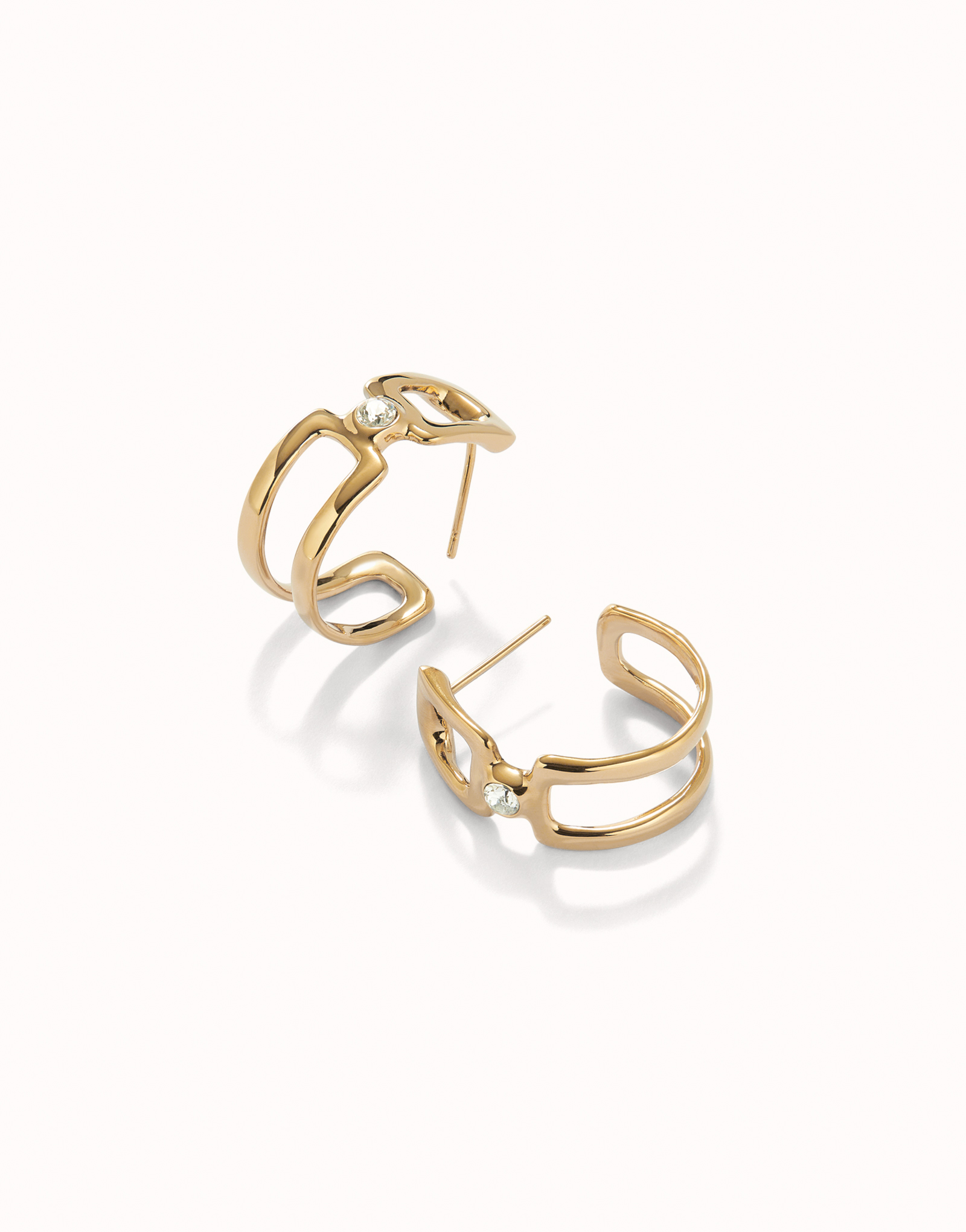 Double 18K gold-plated hoop earrings with white topaz, Golden, large image number null