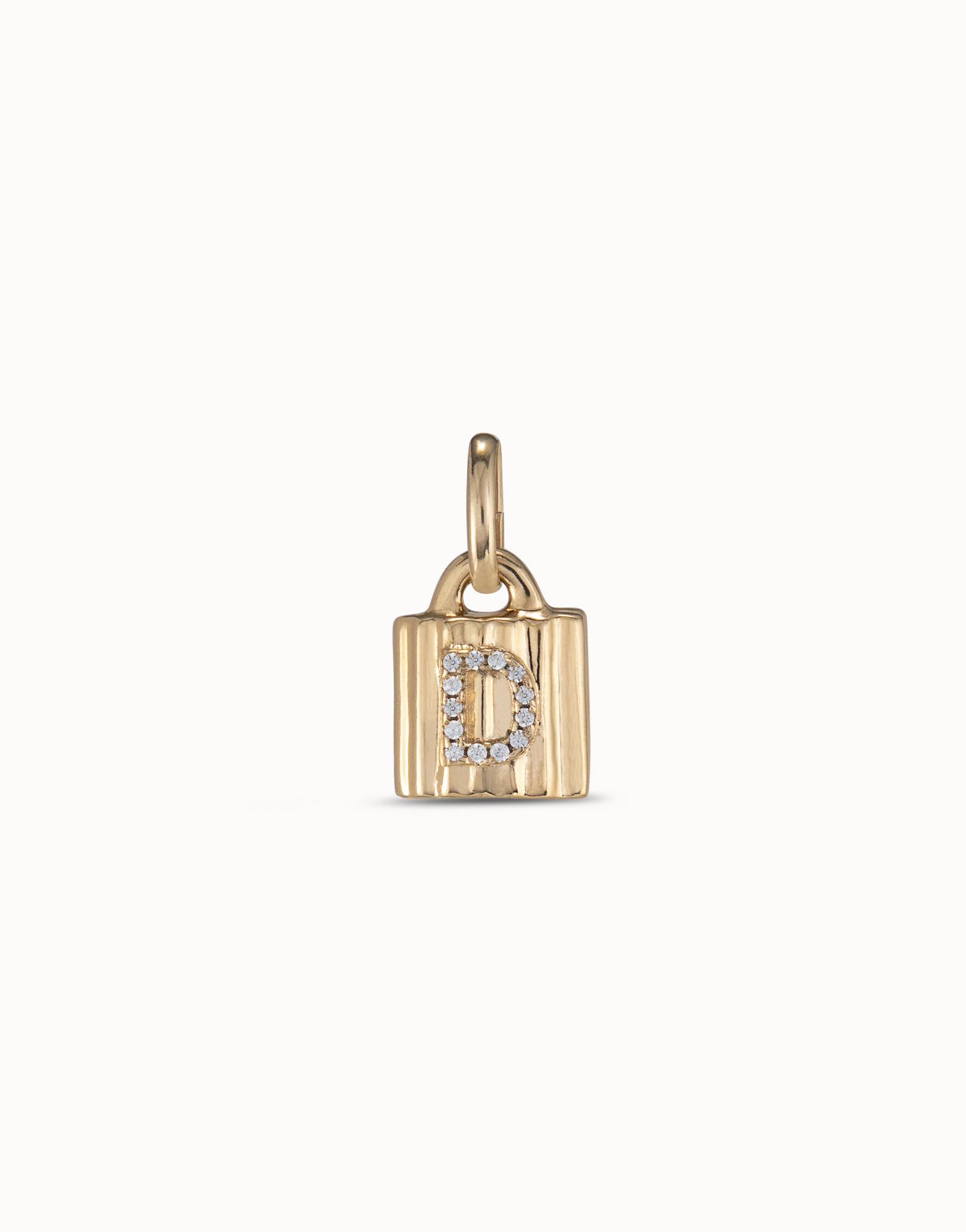 18K gold-plated padlock charm with topaz letter D, Golden, large image number null
