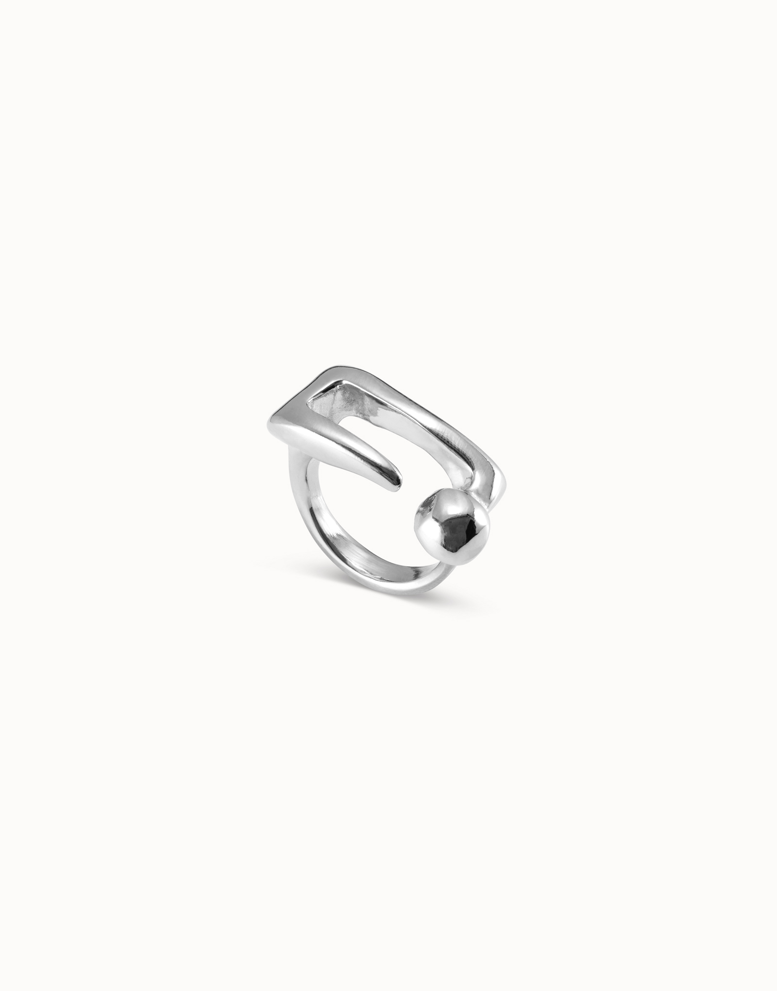 Sterling silver-plated central buckle shaped ring with nailed effect ...