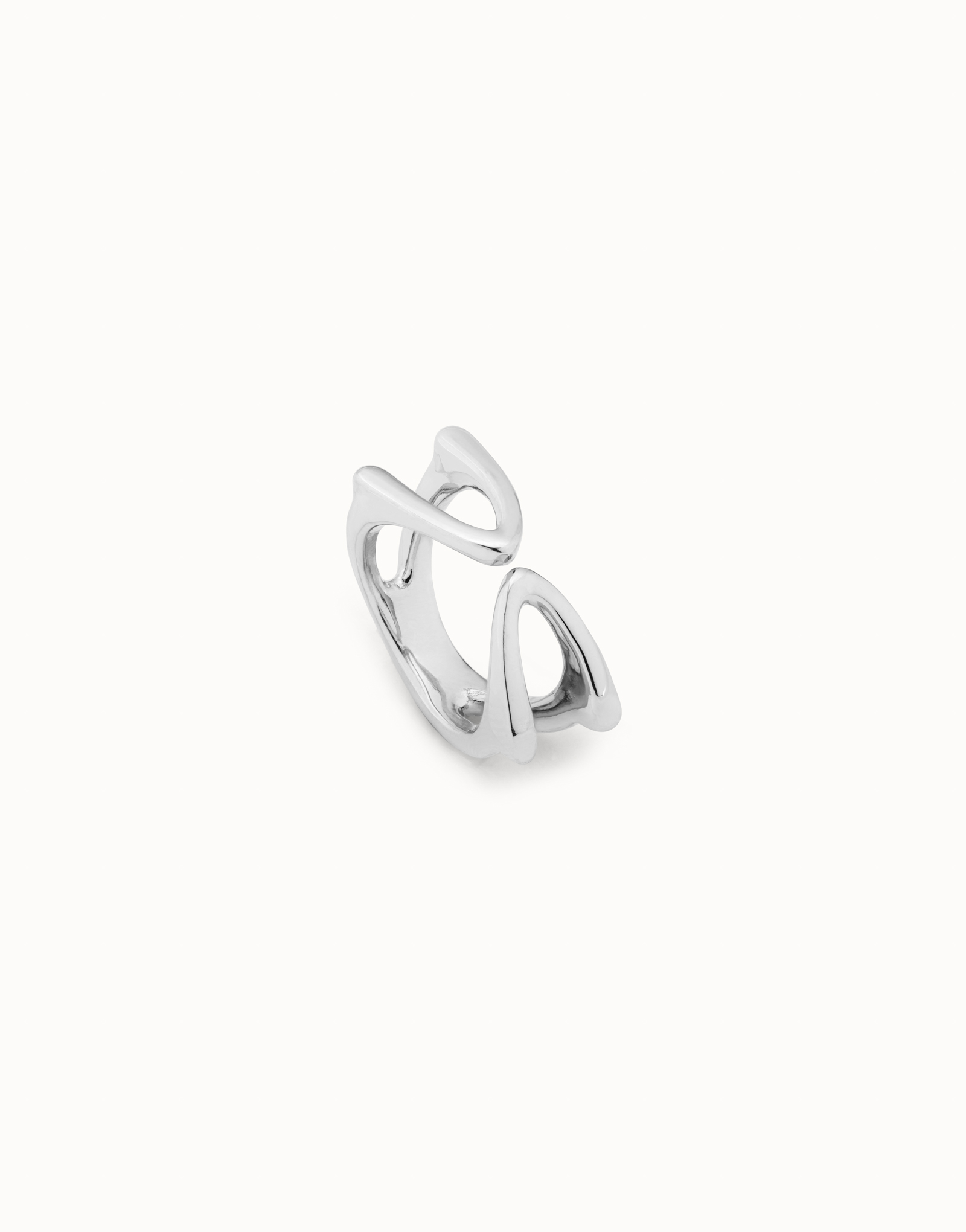 Sterling silver-plated open ring with two "vs” facing each other, Silver, large image number null